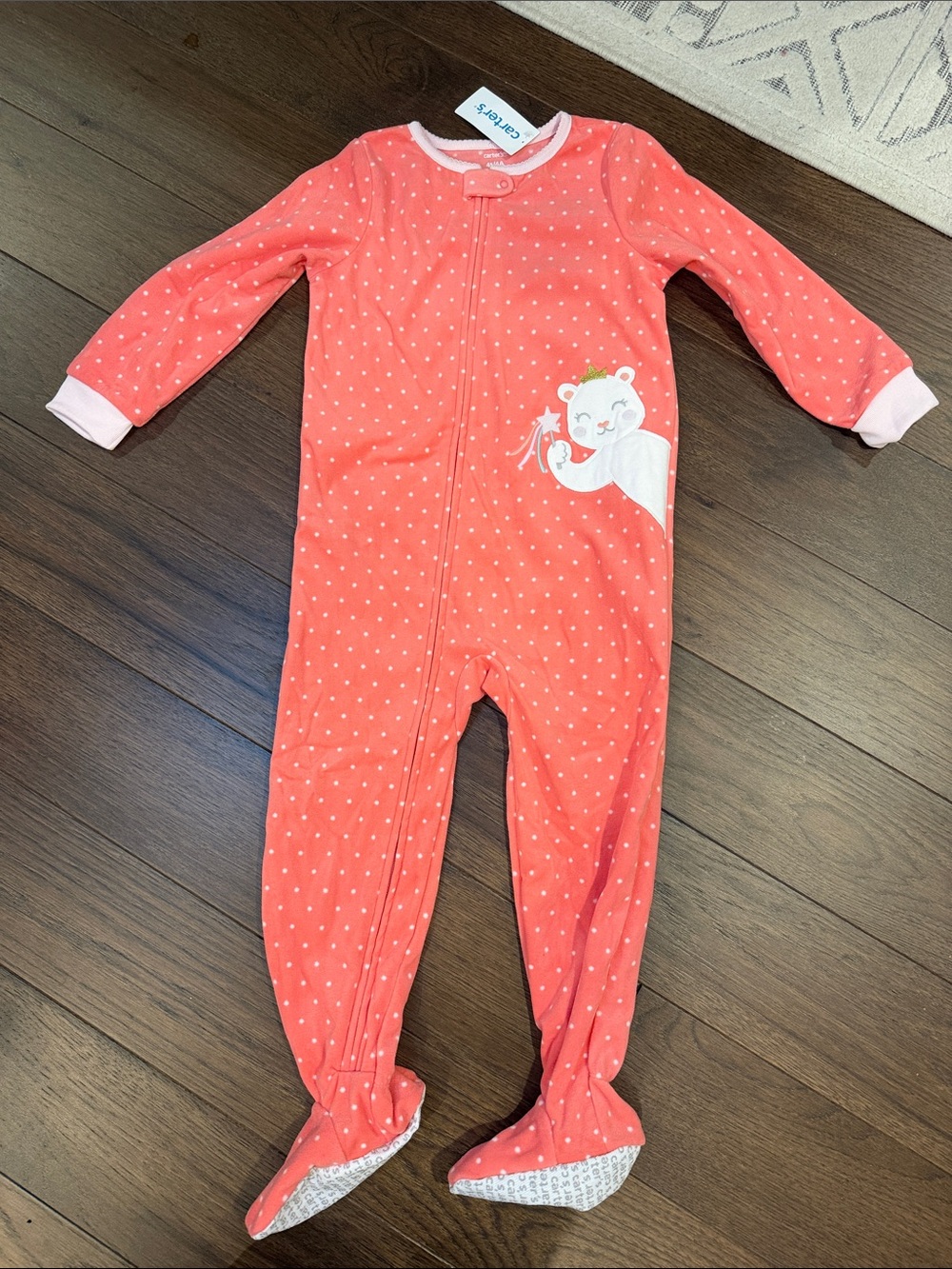 Carter's Coral Polka Dot Footed One-Piece with Bear Patch Size 4T NWT - C11-237